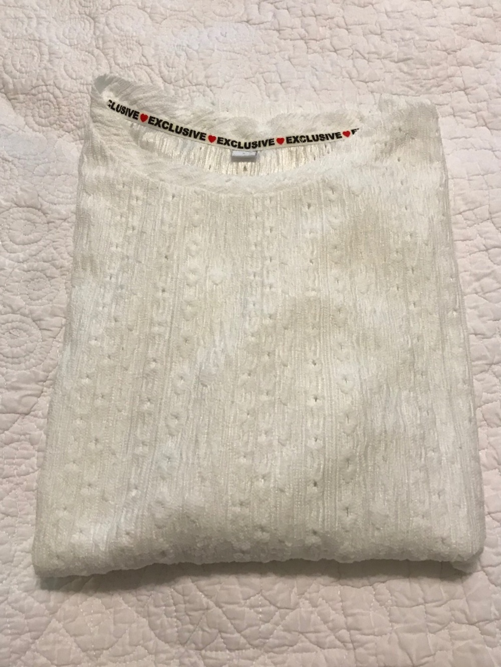 Exclusive white long sleeve boat neck lightweight cable knit top (S)